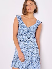 Apricot Blue Viscose Voile Ditsy Print Dress - Image 1 of 4