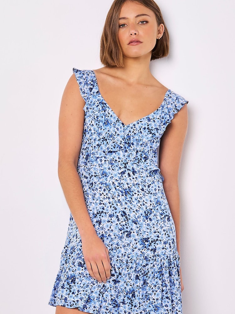 Apricot Blue Viscose Voile Ditsy Print Dress - Image 1 of 4 Apricot Blue Viscose Voile Ditsy Print Dress - Image 1 of 4