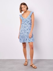 Apricot Blue Viscose Voile Ditsy Print Dress - Image 2 of 4