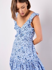 Apricot Blue Viscose Voile Ditsy Print Dress - Image 4 of 4
