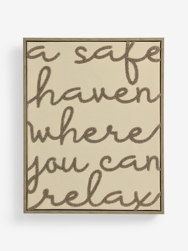 Neutral Boucle Embroidered Relax Phrase Wall Art - Image 1 of 2
