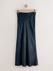 Navy Blue Satin Midi Skirt - Image 4 of 6