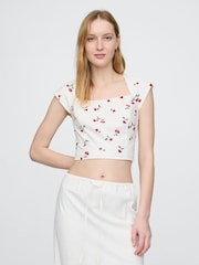Gap White Cherry Heavyweight Linen-Blend Cap-Sleeve Cropped Top - Image 1 of 5