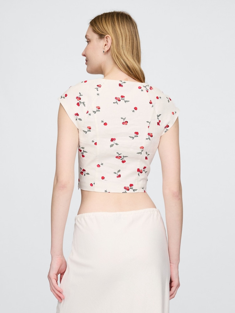 Gap White Cherry Heavyweight Linen-Blend Cap-Sleeve Cropped Top - Image 2 of 5