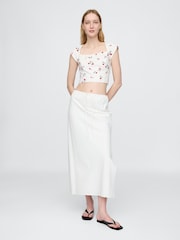 Gap White Cherry Heavyweight Linen-Blend Cap-Sleeve Cropped Top - Image 3 of 5