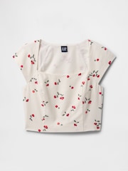 Gap White Cherry Heavyweight Linen-Blend Cap-Sleeve Cropped Top - Image 4 of 5