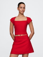 Gap Red Heavyweight Linen-Blend Cap-Sleeve Cropped Top - Image 1 of 5