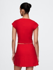 Gap Red Heavyweight Linen-Blend Cap-Sleeve Cropped Top - Image 2 of 5