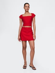 Gap Red Heavyweight Linen-Blend Cap-Sleeve Cropped Top - Image 3 of 5