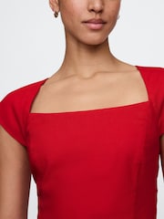 Gap Red Heavyweight Linen-Blend Cap-Sleeve Cropped Top - Image 4 of 5