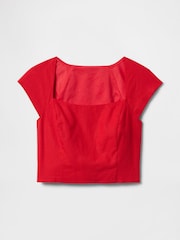 Gap Red Heavyweight Linen-Blend Cap-Sleeve Cropped Top - Image 5 of 5