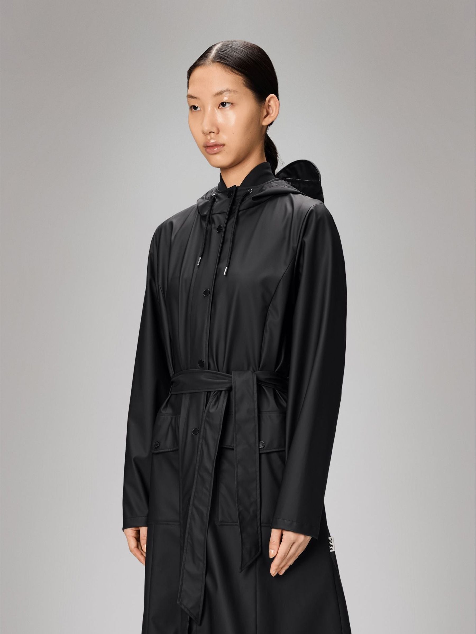 Buy Rains Black Curve Long Jacket W3 from Next USA