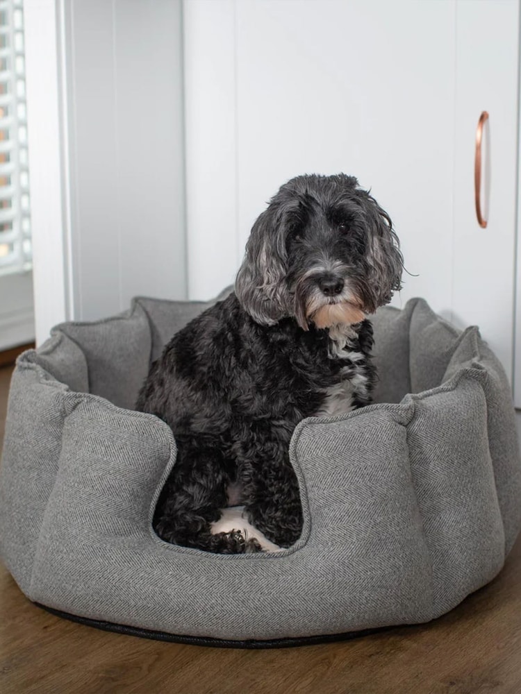 Lords and Labradors Pewter High Sided Herringbone Tweed Dog Bed - Image 1 of 3