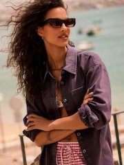 Berry Red Oversize Denim Shirt - Image 3 of 8