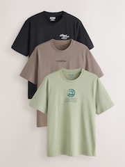 Black/Grey/White Graphic Print T-Shirts 3 Pack - Image 1 of 12