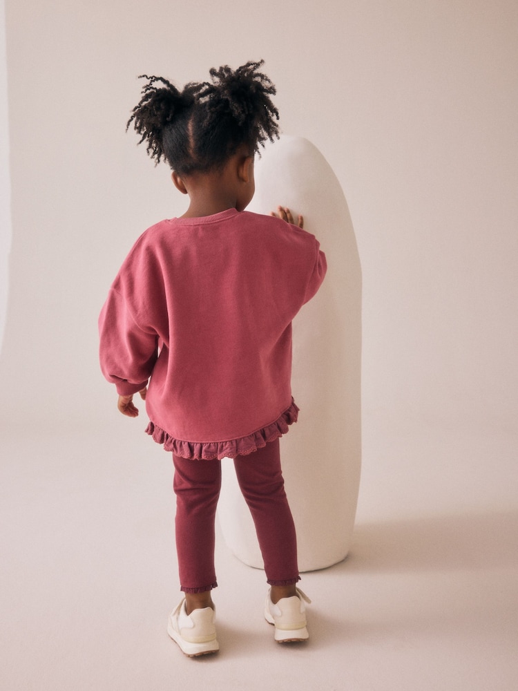 Burgundy Red Fairy Frill Hem Sweatshirt & Leggings Set (3mths-7yrs) - Image 6 of 6
