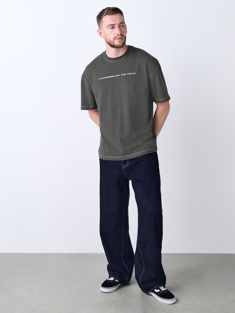 Grey Relaxed Fit Graphic Print Heavy Weight T-Shirt - Image 2 of 8