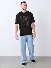 Black Nirvana Relaxed Fit Band Graphic Print T-Shirt - Image 3 of 7