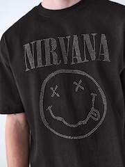Black Nirvana Relaxed Fit Band Graphic Print T-Shirt - Image 4 of 7