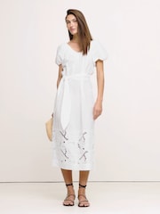 Banana Republic White V Neck Embroided Midi Dress - Image 1 of 1