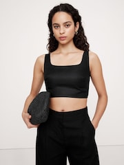 Banana Republic Black Linen Square-Neck Cropped Tank - Image 1 of 5
