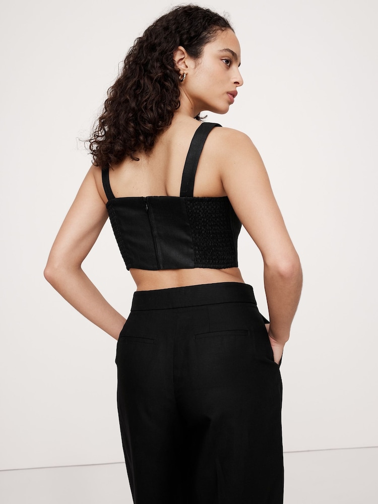Banana Republic Black Linen Square-Neck Cropped Tank - Image 2 of 5