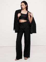 Banana Republic Black Linen Square-Neck Cropped Tank - Image 4 of 5