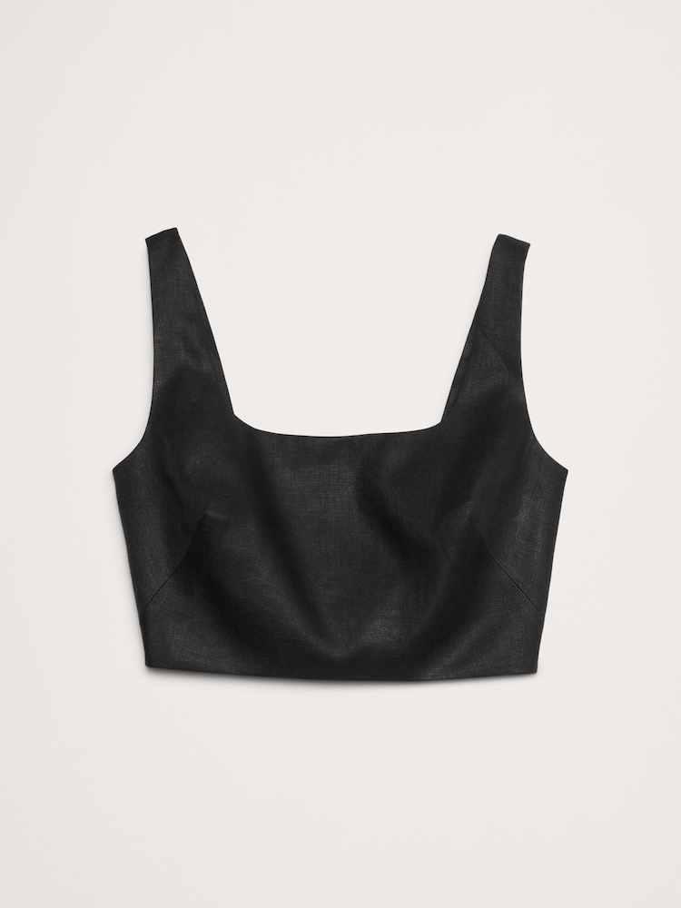 Banana Republic Black Linen Square-Neck Cropped Tank - Image 5 of 5