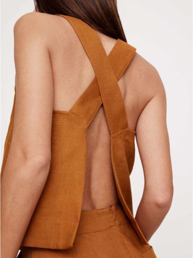 Banana Republic Brown V Neck Cross Back Linen Vest Top - Image 3 of 3 Banana Republic Brown V Neck Cross Back Linen Vest Top - Image 3 of 3