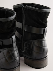 Black Leather Extra Wide Fit Leather Slouch Ankle Boots - Image 8 of 9