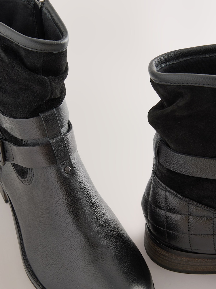 Black Leather Extra Wide Fit Leather Slouch Ankle Boots - Image 9 of 9