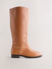 Tan Brown Leather Extra Wide Fit Forever Comfort® Flat Riding Boots - Image 1 of 5