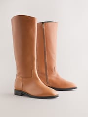 Tan Brown Leather Extra Wide Fit Forever Comfort® Flat Riding Boots - Image 2 of 5