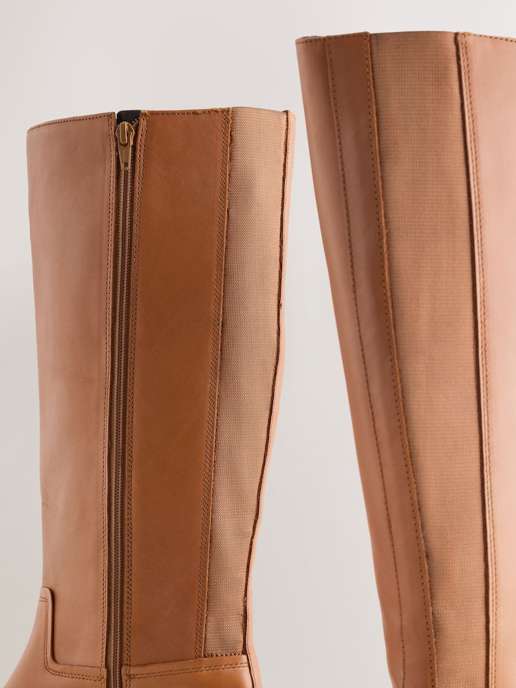 Tan Brown Leather Extra Wide Fit Forever Comfort® Flat Riding Boots - Image 5 of 5