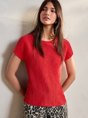 Red Raglan Short Sleeve Textured Top - Image 3 of 8
