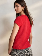 Red Raglan Short Sleeve Textured Top - Image 4 of 8