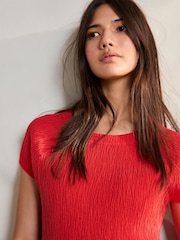 Red Raglan Short Sleeve Textured Top - Image 5 of 8
