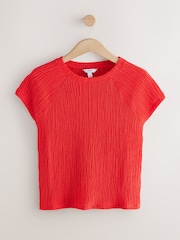 Red Raglan Short Sleeve Textured Top - Image 6 of 8