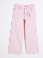 River Island Pink Girls White Wide Leg 100% Cotton Jeans - Image 1 of 4