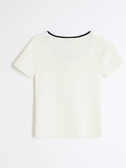 River Island Cream Girls Sweetheart Bow Knit Top - Image 2 of 4