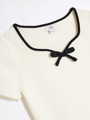 River Island Cream Girls Sweetheart Bow Knit Top - Image 3 of 4