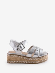 River Island Silver Girls Faux Leather Weave Wedge Sandals - Image 1 of 1