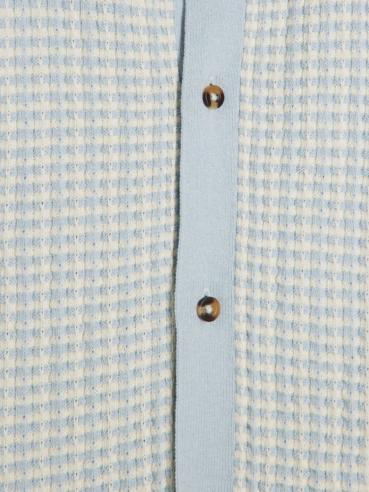 River Island Blue Boys Textured Revere Knit 100% Cotton Polo Shirt - Image 4 of 4