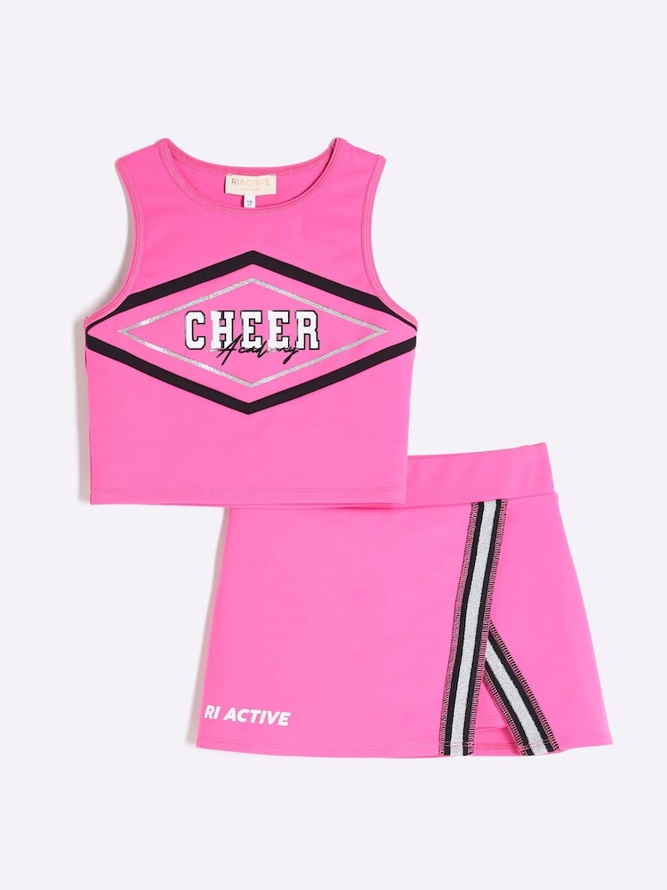 River Island Pink Girls 100% Cotton Active Cheer Skort Set - Image 1 of 5