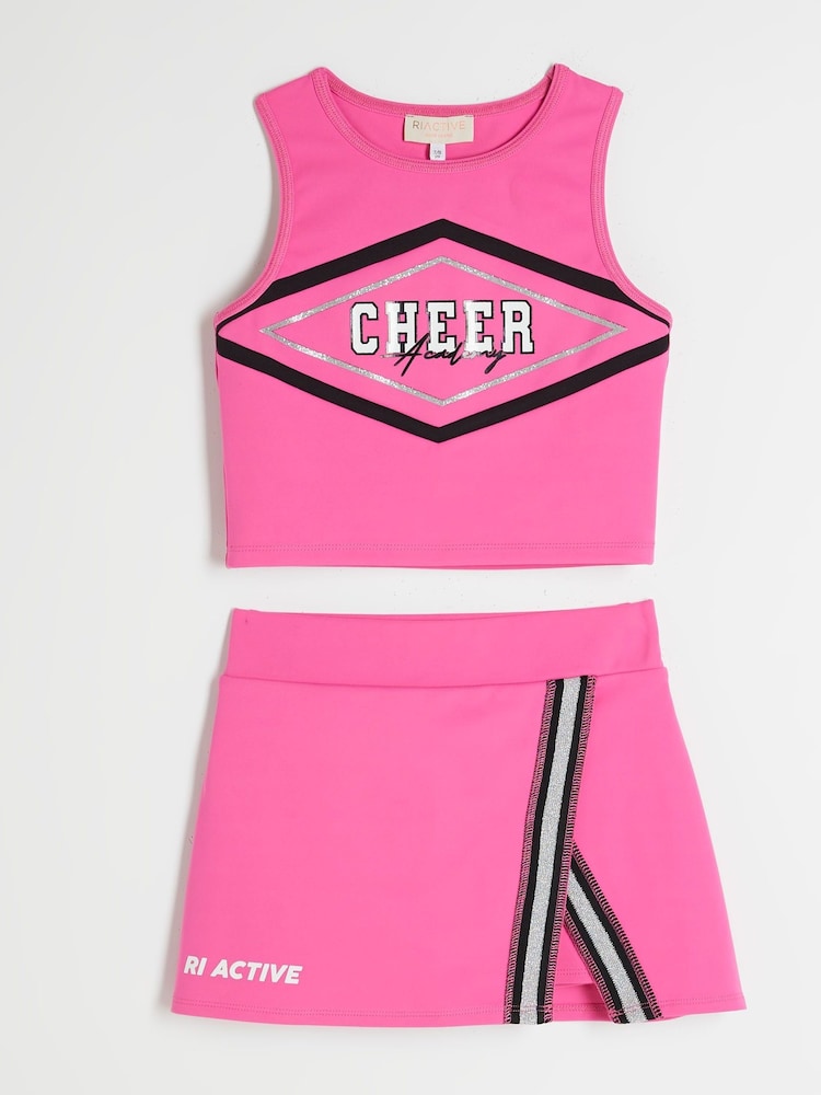River Island Pink Girls 100% Cotton Active Cheer Skort Set - Image 3 of 5