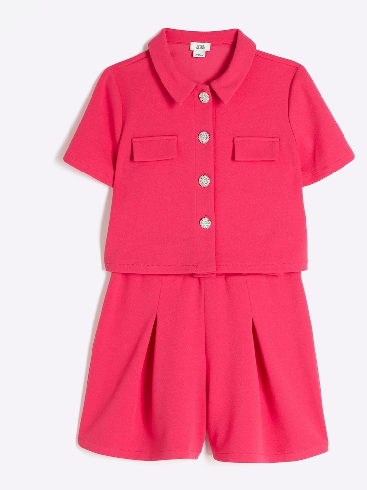 Комплект для девочек из 100% хлопка с поясом и шортами River Island - Изображение 3 из 3