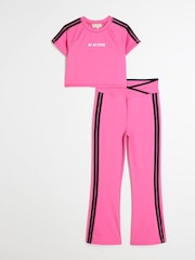River Island Pink Girls 100% Cotton Active Cheer Kickflare Top And Joggers Set - Image 1 of 5