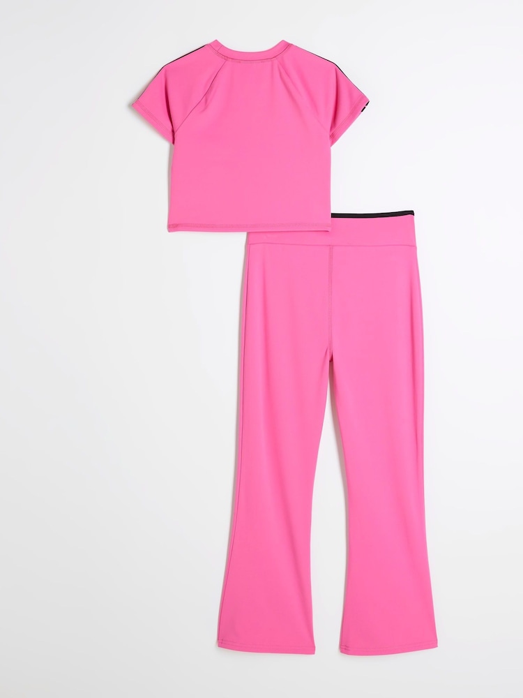 River Island Pink Girls 100% Cotton Active Cheer Kickflare Top And Joggers Set - Image 2 of 5