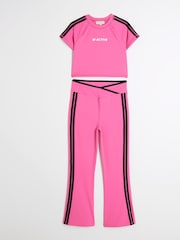 River Island Pink Girls 100% Cotton Active Cheer Kickflare Top And Joggers Set - Image 3 of 5