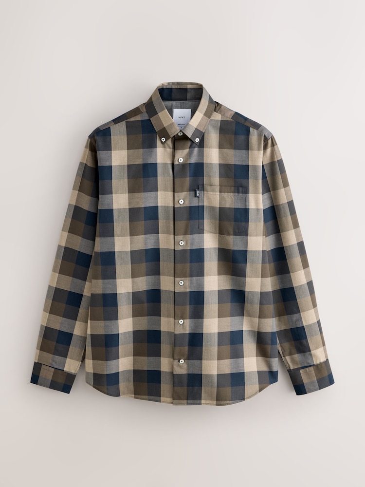 Navy/Neutral Check Regular Fit Easy Iron Button Down Oxford Shirt - Image 1 of 3 Navy/Neutral Check Regular Fit Easy Iron Button Down Oxford Shirt - Image 1 of 3